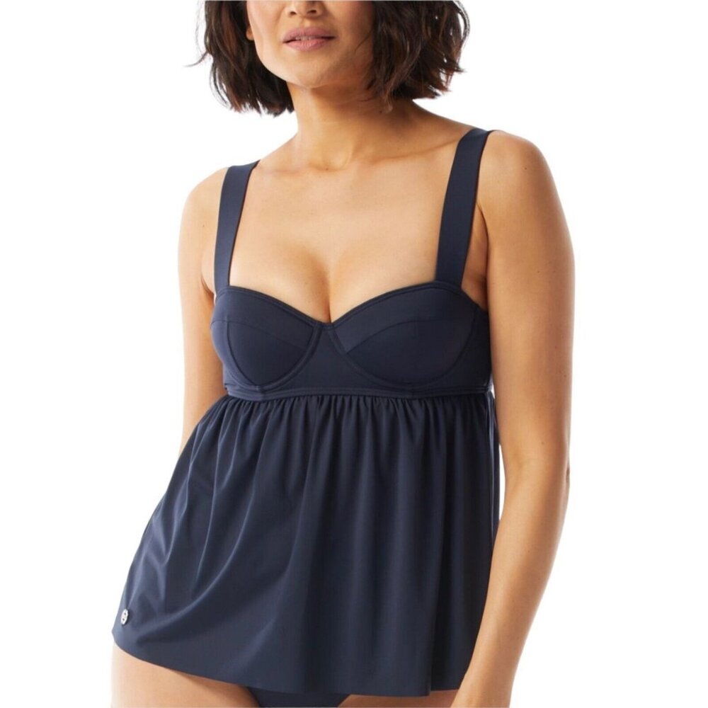 Michael Kors Womens Size S Navy Underwire Babydoll Tankini Swim Top‎ NWT NEW